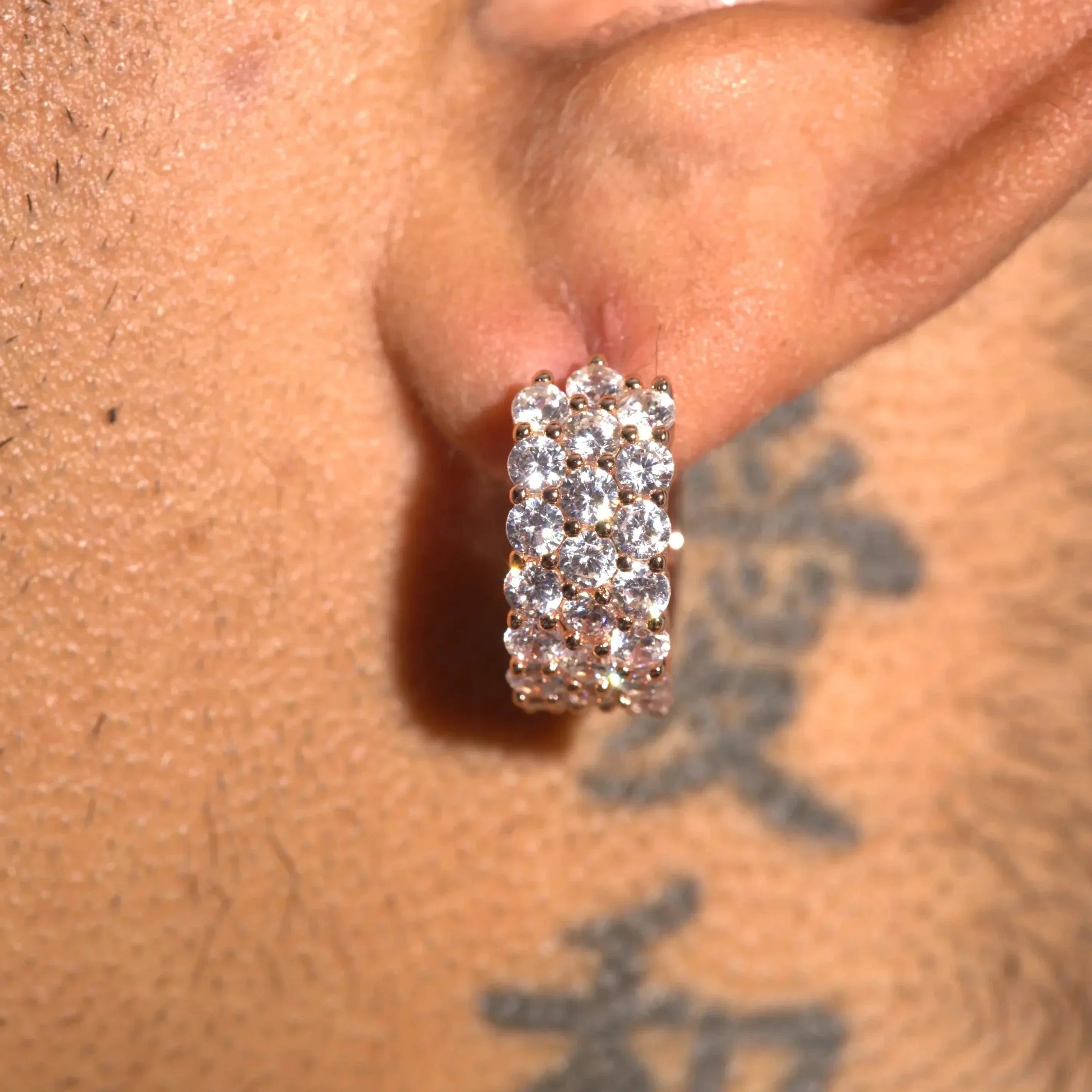 Moissanite 3-Row Hoop Earrings - Rose Gold - 925 Silver - D Colour - VVS1