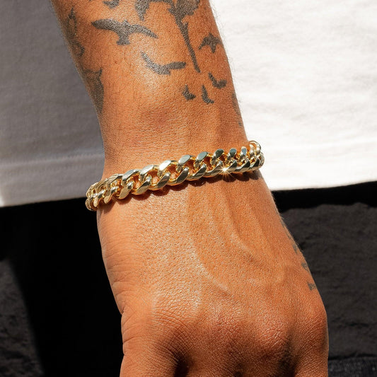 10mm Cuban Moissanite Clasp Bracelet - 18K Vermeil - D Colour - VVS1