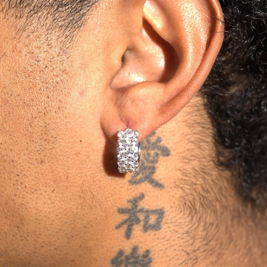 3-Row Hoop Earrings - White Gold