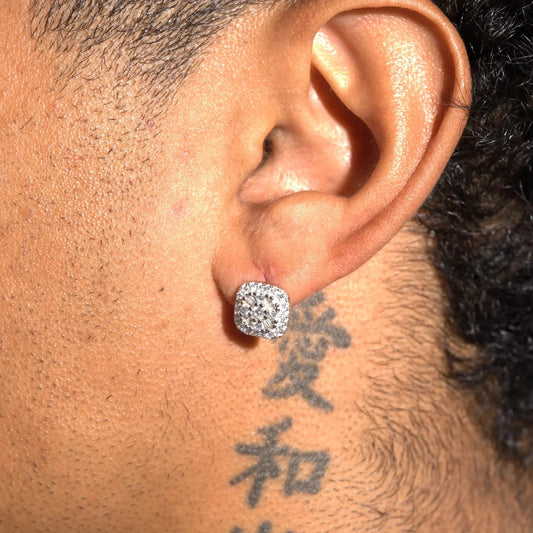 Moissanite 10MM Baguette Centre Square Stud Earrings  - 925 Silver - D Colour - VVS1