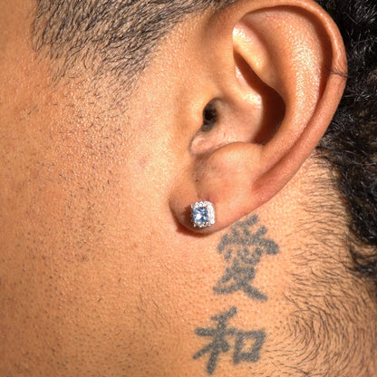 7MM Iced Square Cluster Earring - Blue
