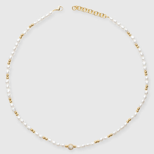5mm Iced Bead Pearl Necklace - Gold