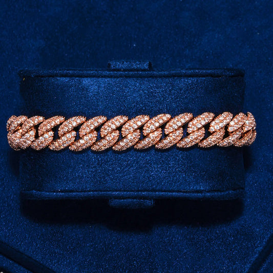 8mm Moissanite Iced Cuban Link Bracelet - Rose Gold - 925 Silver - D Colour - VVS1
