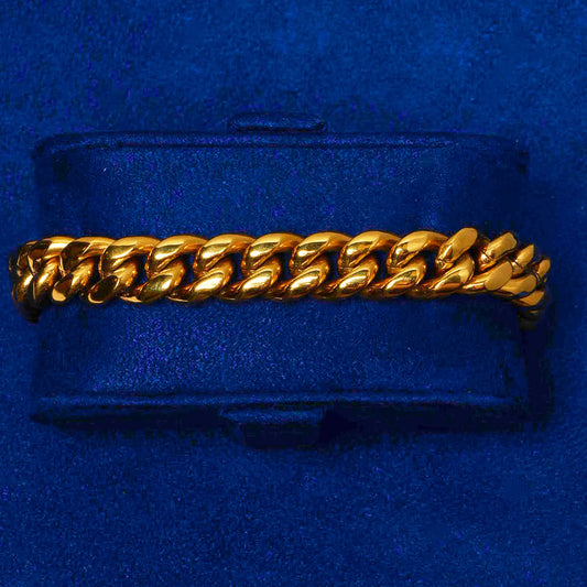 10mm Cuban Iced Clasp Bracelet - Gold